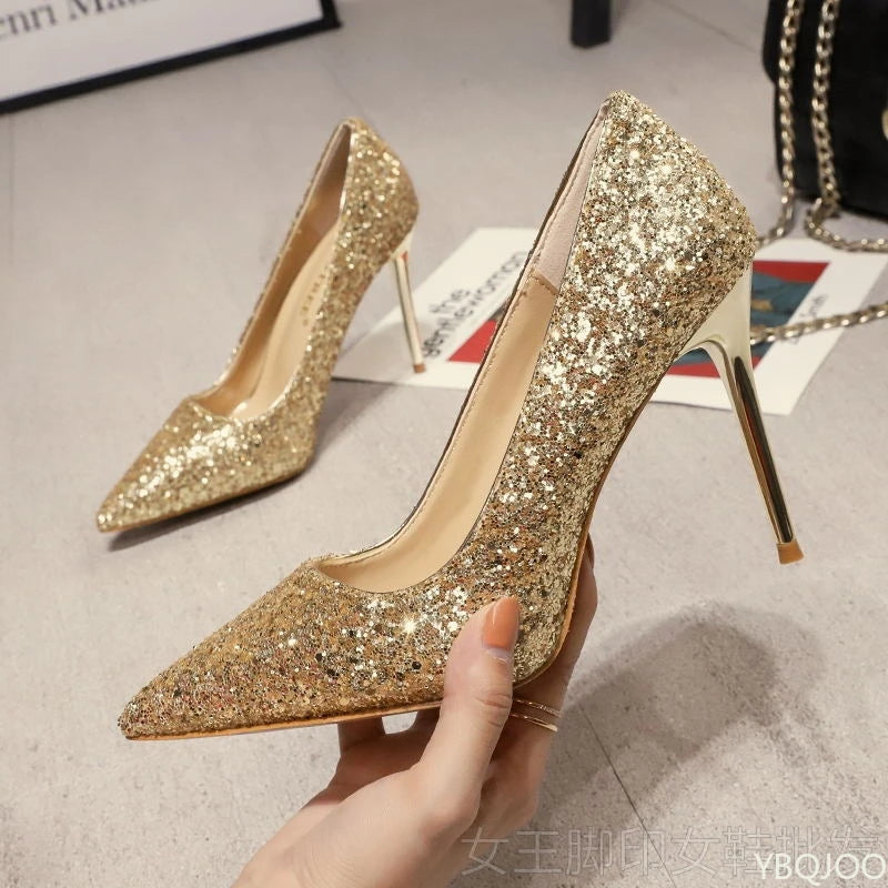 Women's Elegant Sequin High Heels – Pointed Toe Slim Pumps