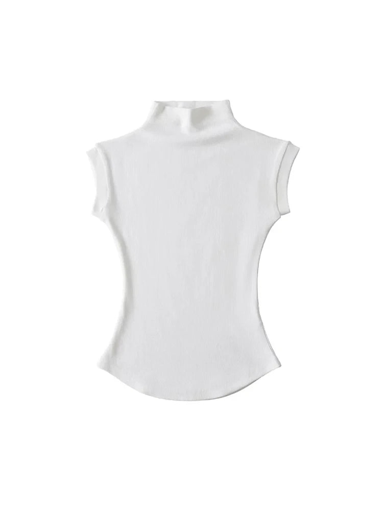 Women's Sleeveless Turtleneck Tops – Slim Fit, Solid, Casual Summer Streetwear