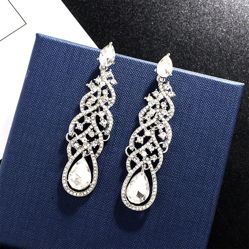 Shiny Crystal Zircon Drop Earrings for Women Geometric Tassel Vintage Pendant Fashion Jewelry