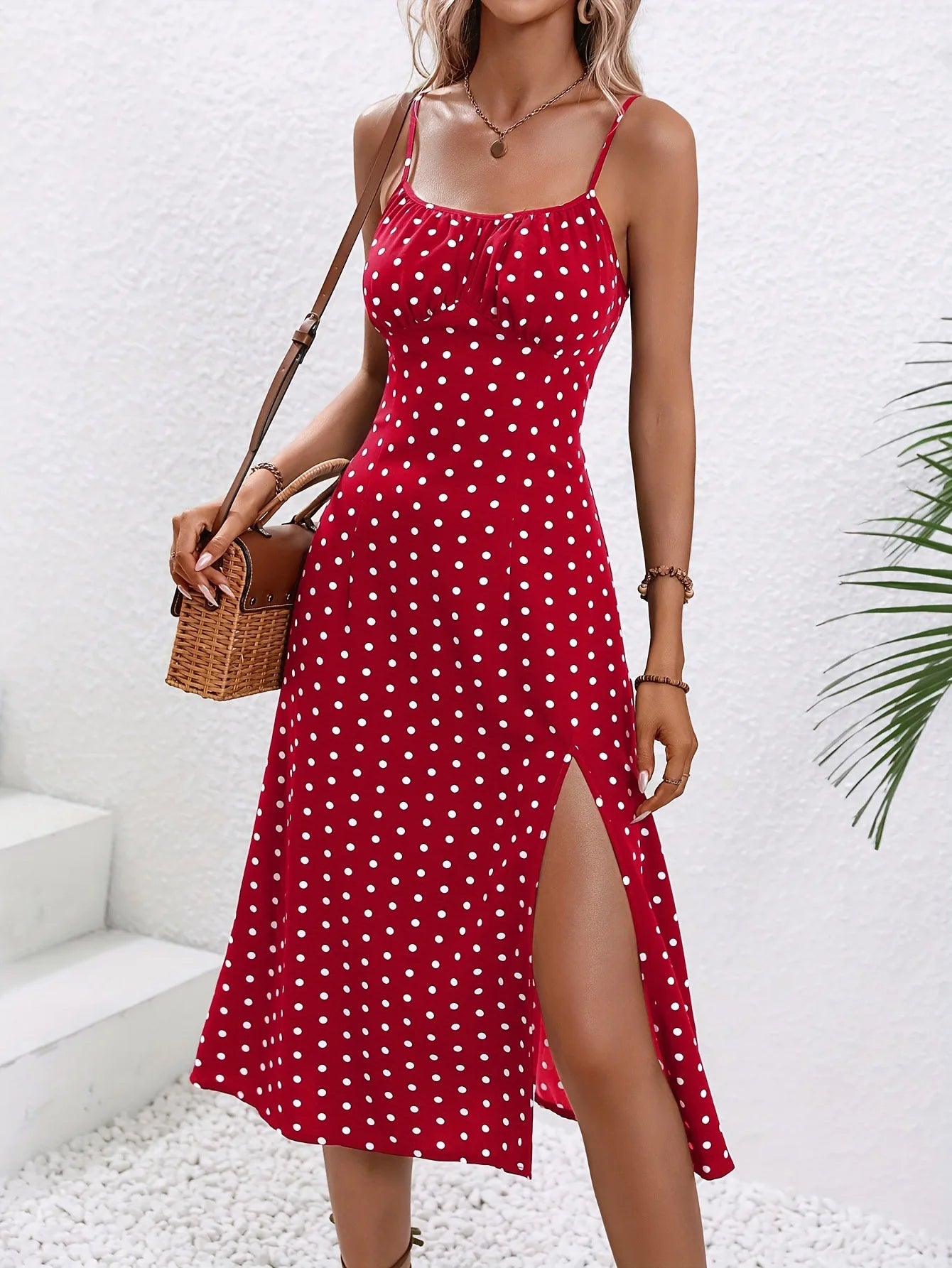 Women’s Floral Spaghetti Strap Boho Beach Slit Dress