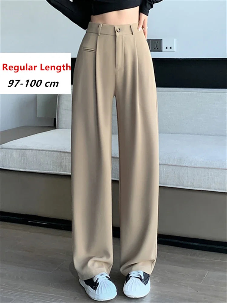 2024 Spring Summer Women’s High Waist Wide Leg Pants – Elegant Minimalist Straight Loose Trousers with Button Detail
