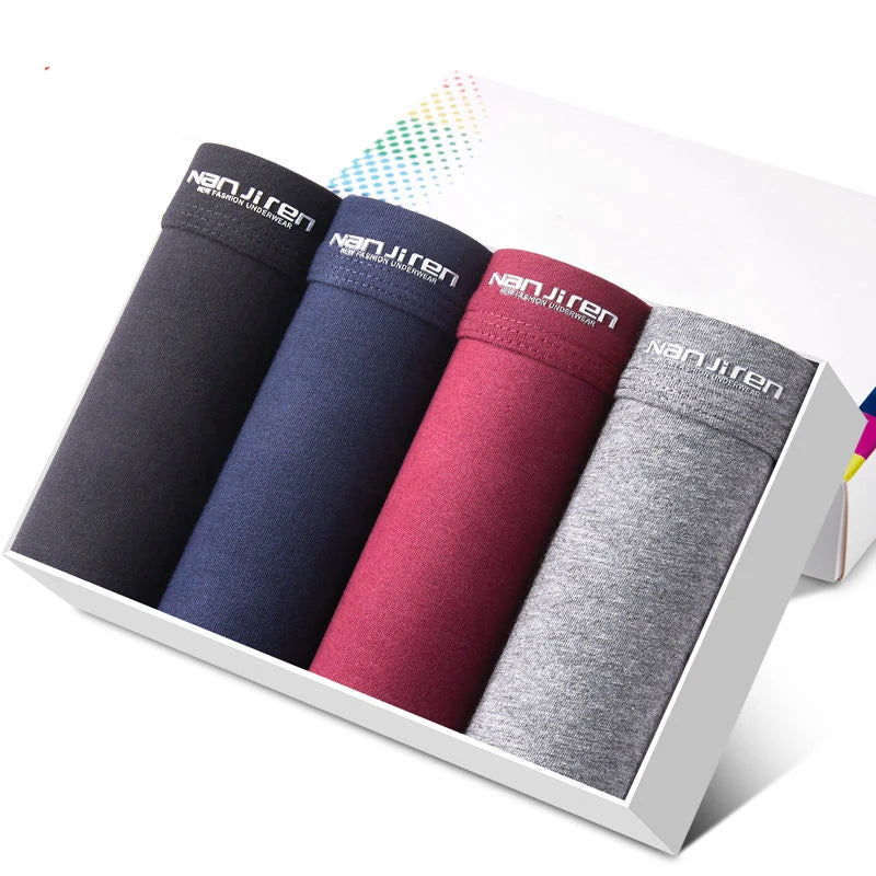 4-Pack Men's Cotton Boxer Briefs – Solid, U-Convex, Plus Size L-6XL