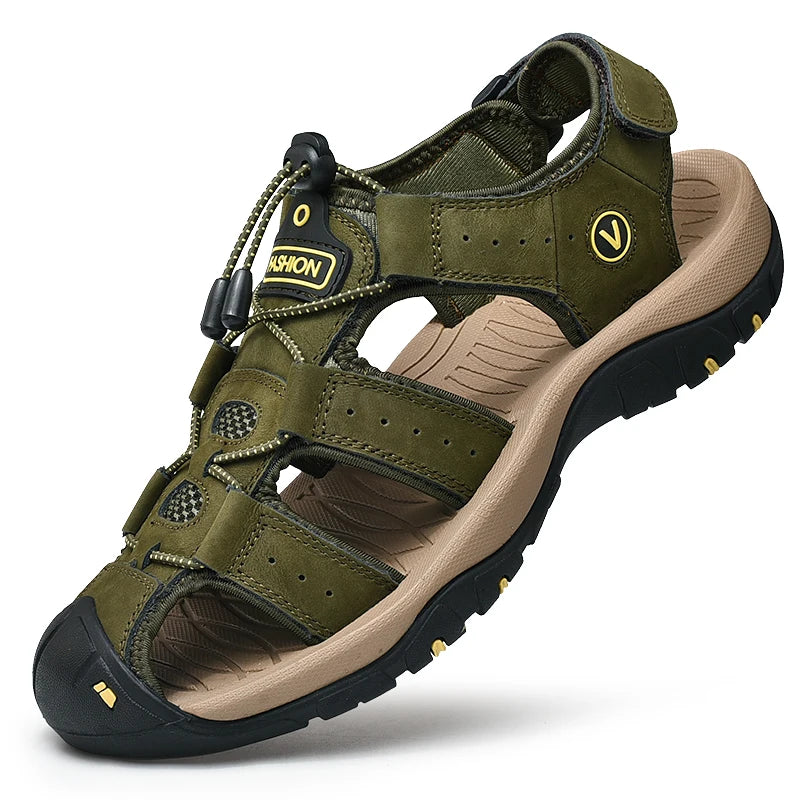 Men's Summer Leather Sandals – Casual Outdoor Beach Shoes