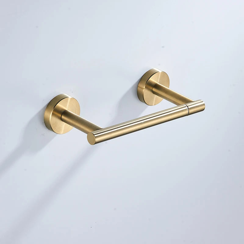 Golden Stainless Steel Toilet Paper Holder – Wall-Mounted Bathroom Tissue Rack