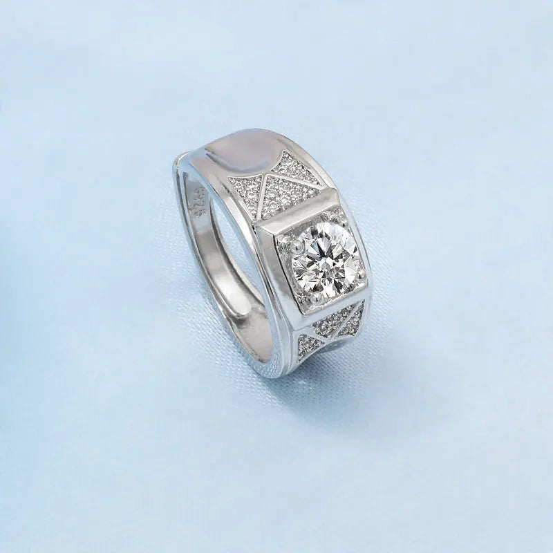 925 Sterling Silver Adjustable Crystal Ring – Fashion Wedding & Engagement Jewelry for Men