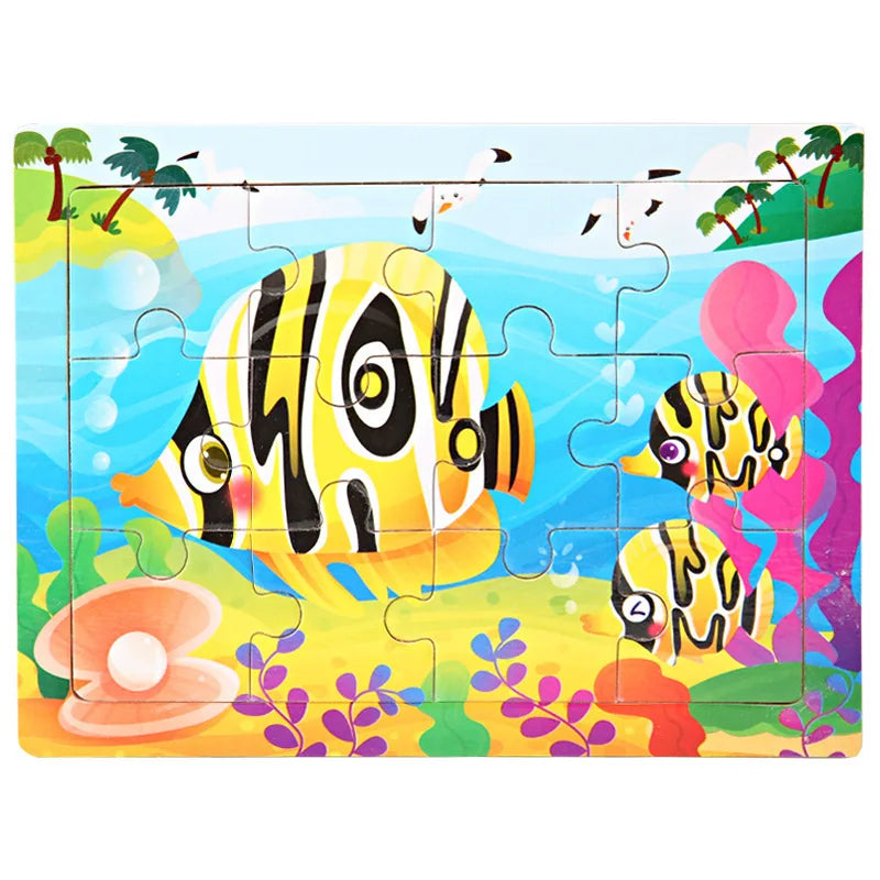 12-Piece Wooden Animal Jigsaw Puzzle – Montessori Educational Toy for Baby or Kids