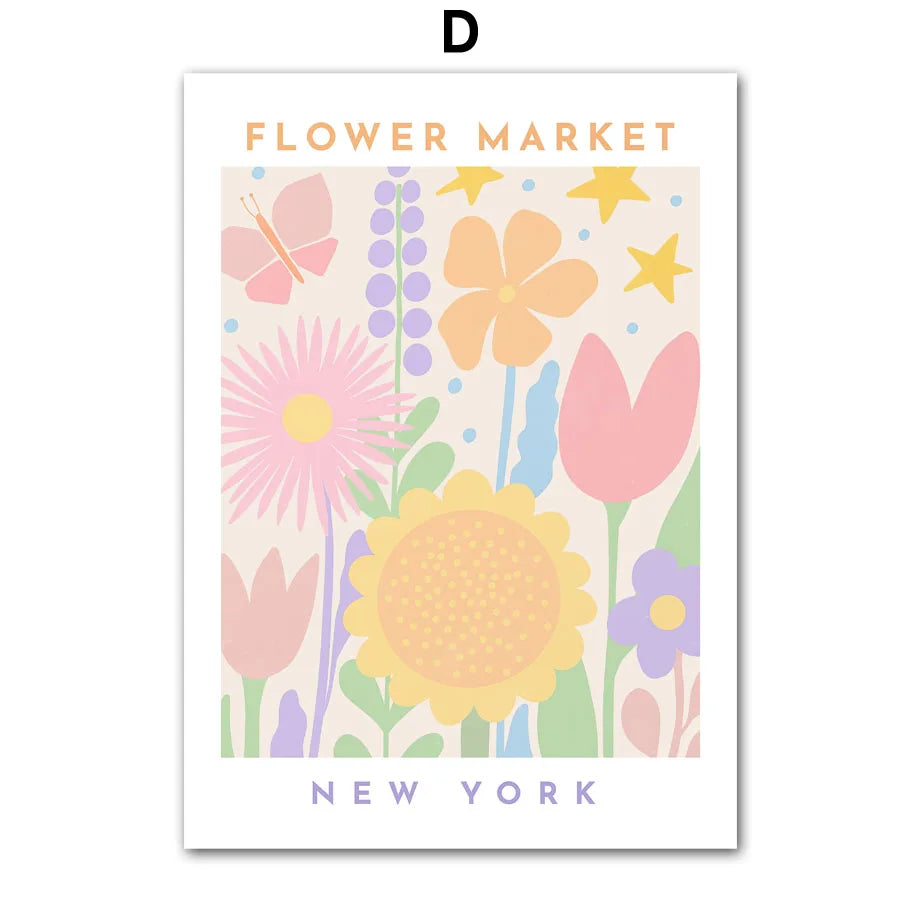 Colorful Flower Market Canvas Poster – Nordic Wall Art for Living Room