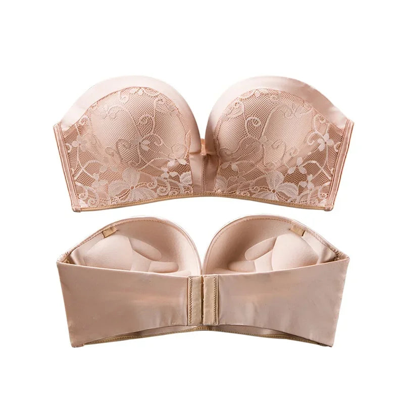 2024 New Women’s Lingerie Set – Strapless Push-Up Bra & Seamless Invisible Lace Panty for Wedding Dresses