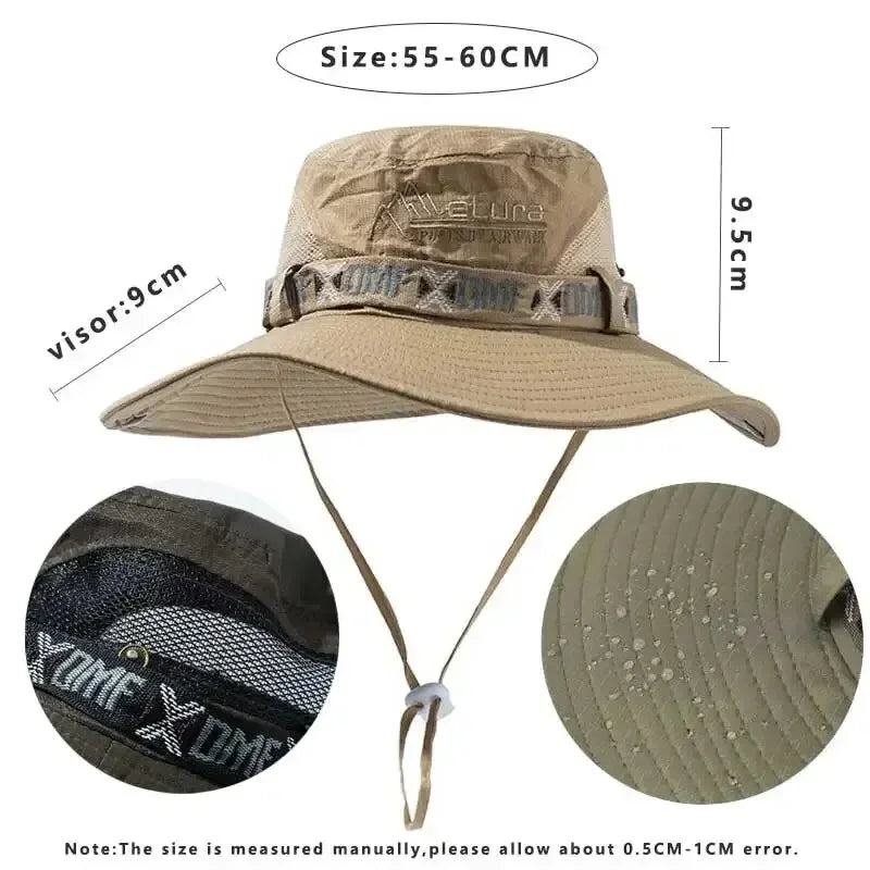 Summer Men’s Bucket Hat — Outdoor UV Protection Wide Brim Safari, Hiking & Beach Fisherman Cap with Mesh Design