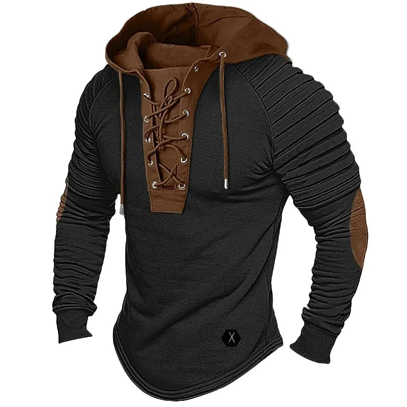 Men’s Solid Color Muscle Hoodie Long-Sleeve T-Shirt (S–XXXL)