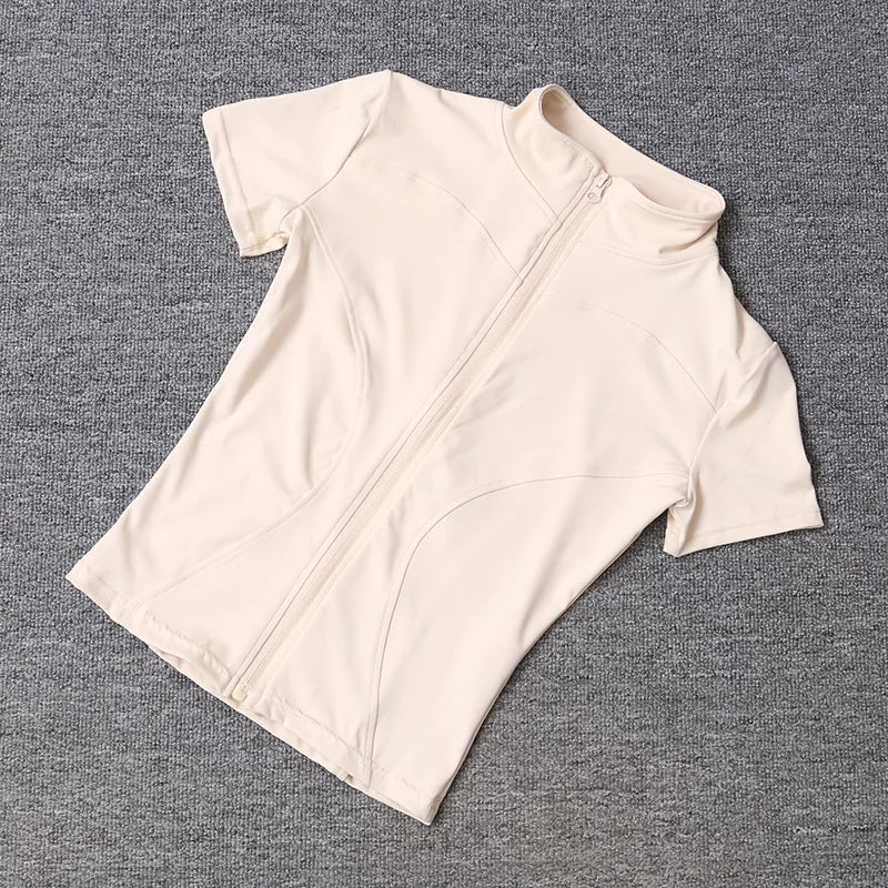 Women’s Summer Slimming Quick-Dry Yoga Top – Short Sleeve, Full-Zip