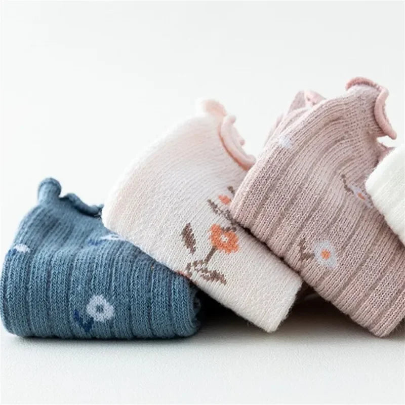 Girls’ Cotton Socks (0–5Y) – Soft, Printed, Long Autumn/Winter Socks for Toddlers & Kids