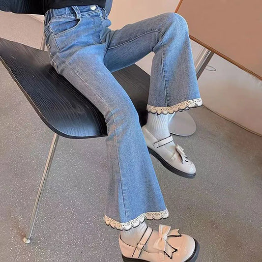 Girls' Lace Beaded Denim Bell-Bottoms