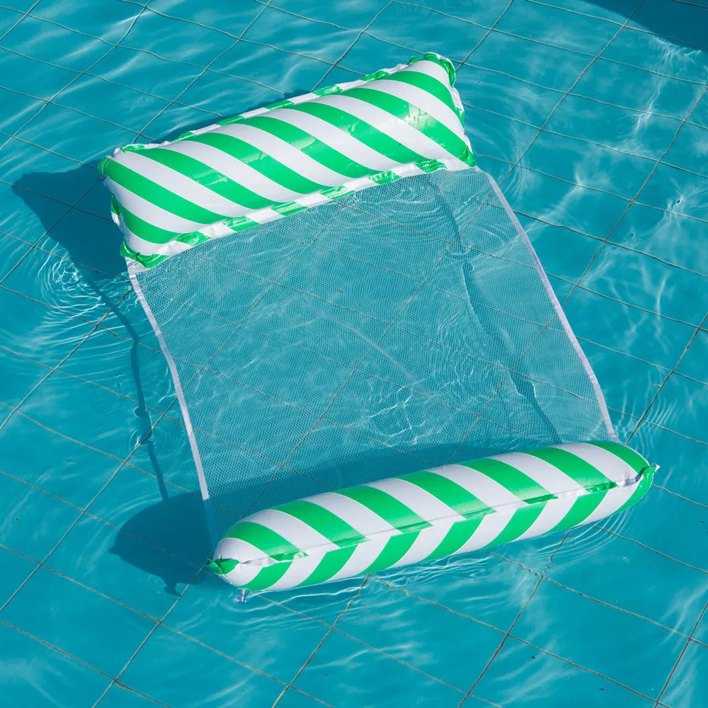 Foldable Inflatable Lounge Chair – Striped Pool & Beach Float with Net Backrest