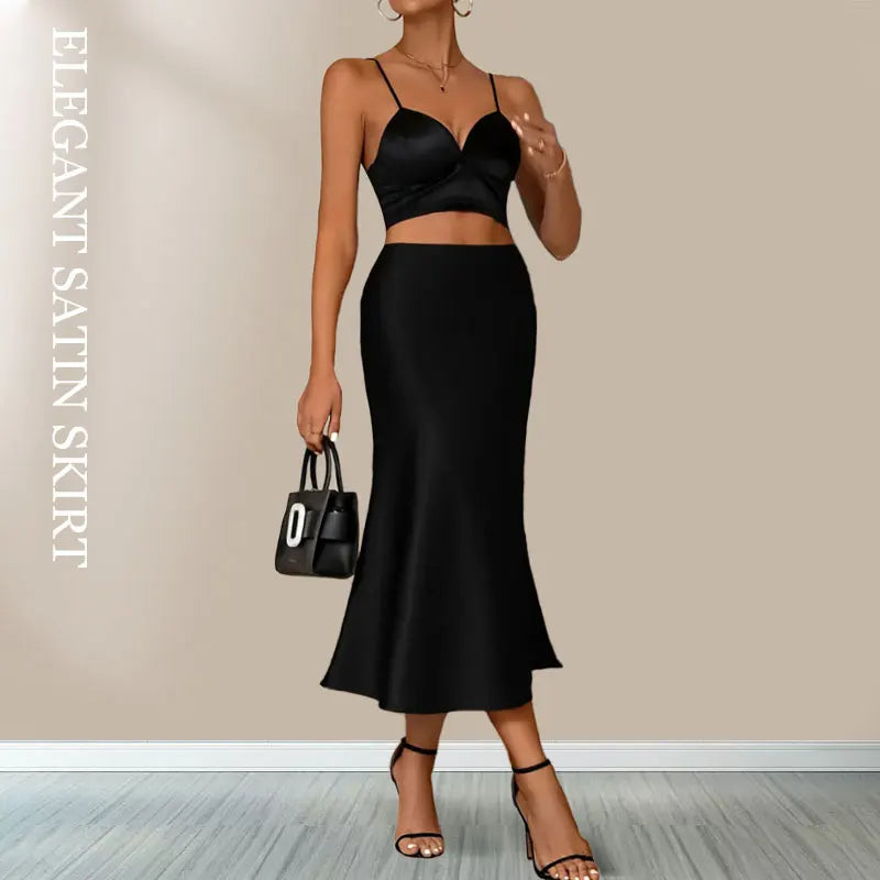 Women’s Satin A-Line Skirt – Korean Style High Waist Elegant Skirt