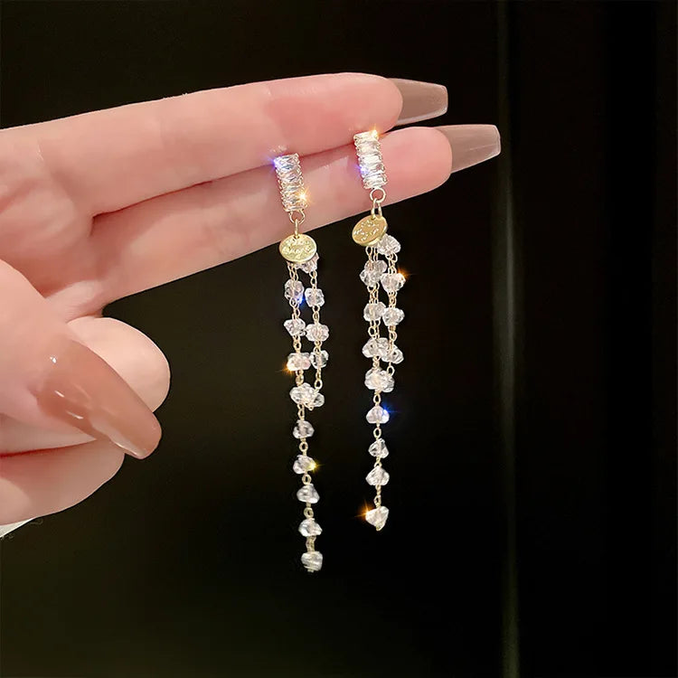 Shiny Crystal Zircon Drop Earrings for Women Geometric Tassel Vintage Pendant Fashion Jewelry