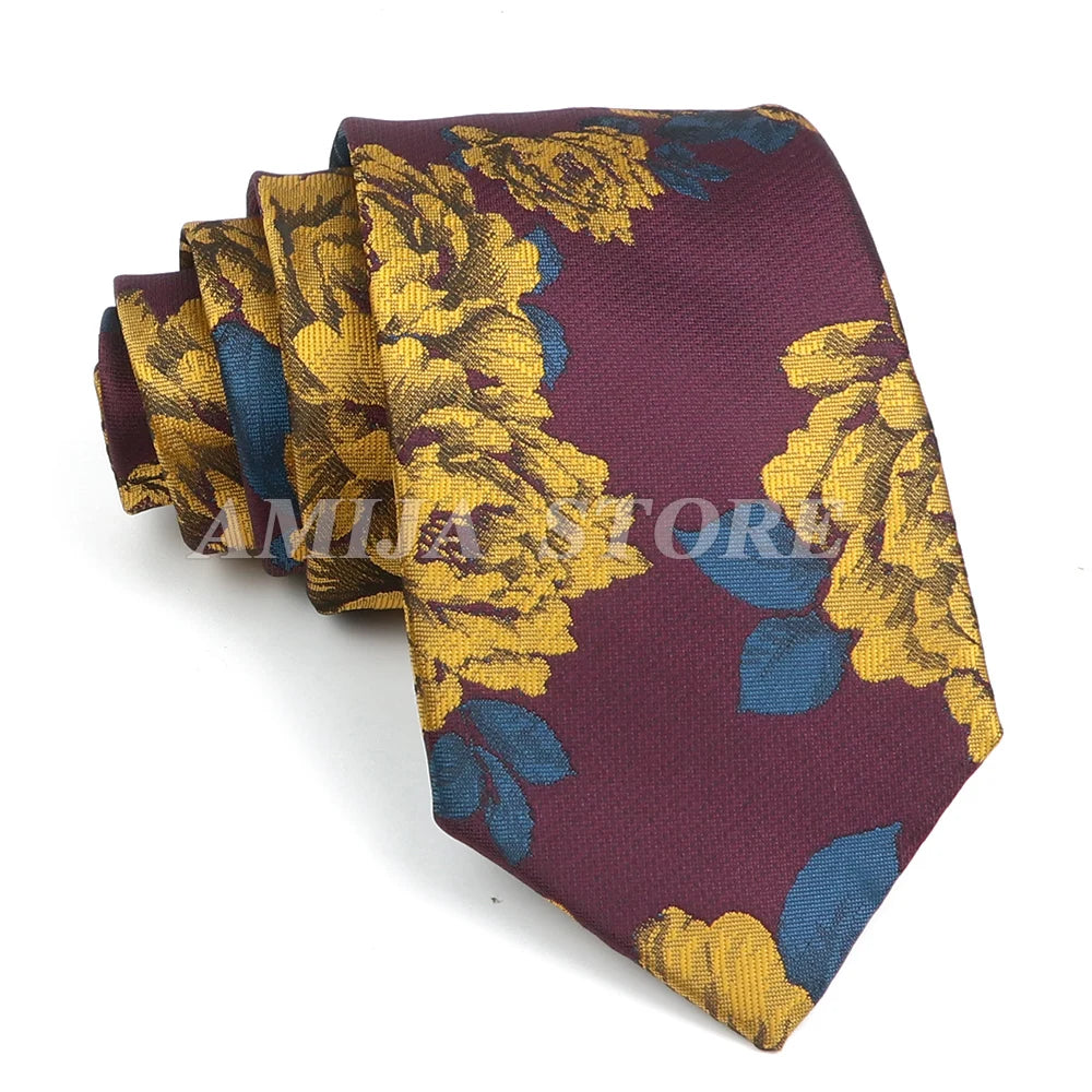 Men’s Jacquard Neck Ties 7cm – Floral & Stripe Design Necktie for Wedding, Party, Business & Daily Wear Gift