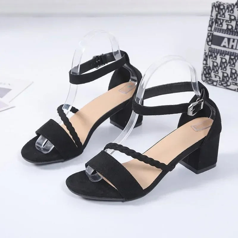 2024 Women's Thick-Heeled Sandals – Round Toe High Heels