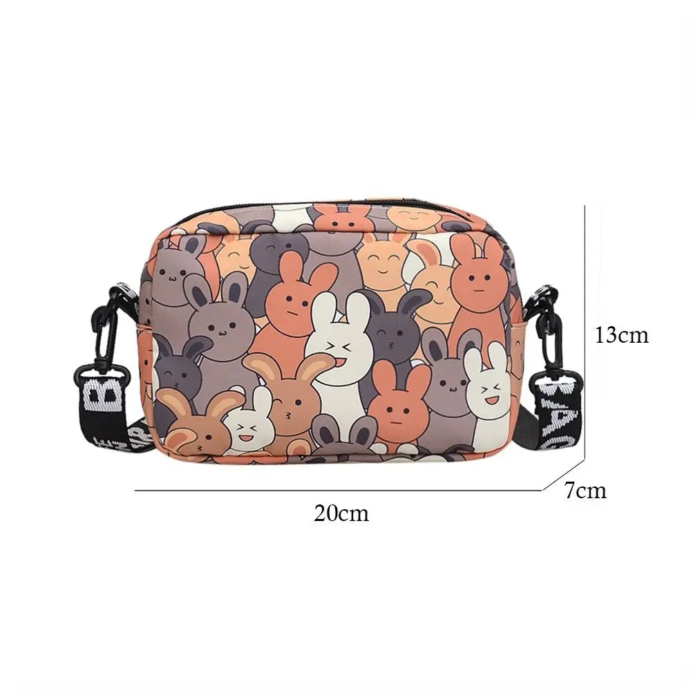 Cute Cartoon Rabbit Oxford Bag – Small Square, Large Capacity Shoulder & Messenger Bag for Women and Girls.
