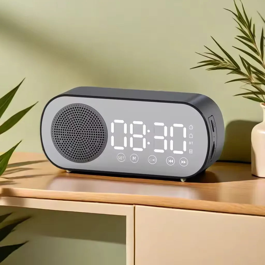 Wireless Bluetooth Speaker & Digital LED Alarm Clock – Mini Mirror Design, Multifunctional for Bedroom & Study
