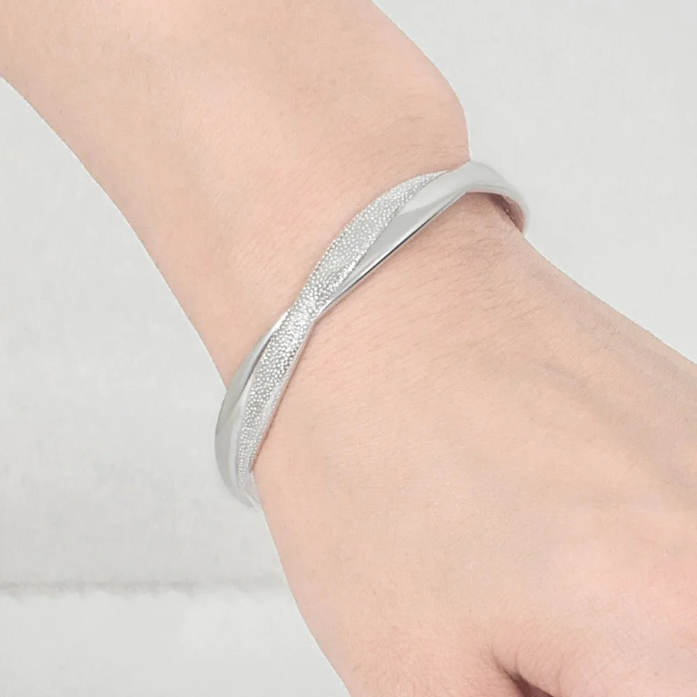 925 Sterling Silver Twist Heart Cuff Bracelet – Elegant Party Jewelry