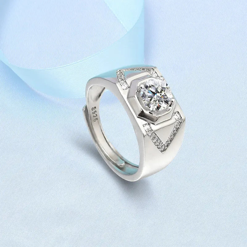 925 Sterling Silver Adjustable Crystal Ring – Fashion Wedding & Engagement Jewelry for Men