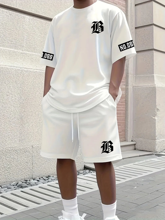 2025 Men's Summer Set – Letter Print T-Shirt & Shorts, Casual Sportswear