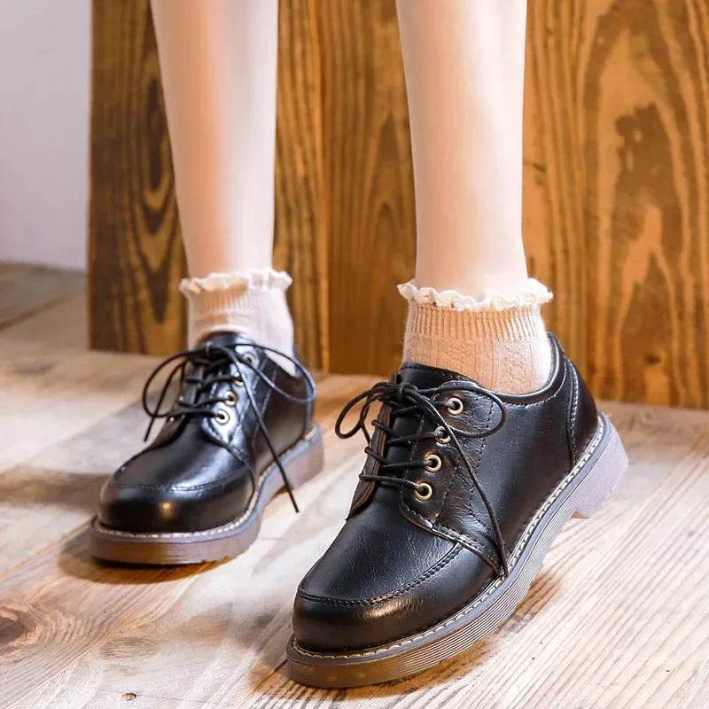 Women's Oxfords Shoes 35-40 Retro Round Toe PU Leather Comfortable Casual Lolita Style Footwear