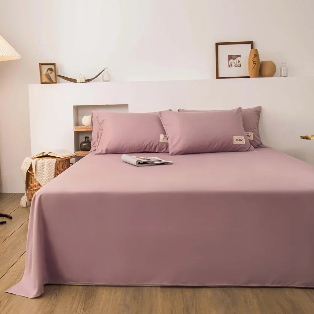 Soft Solid Color Flat Bed Sheet – Single, Double, Queen, or King Size