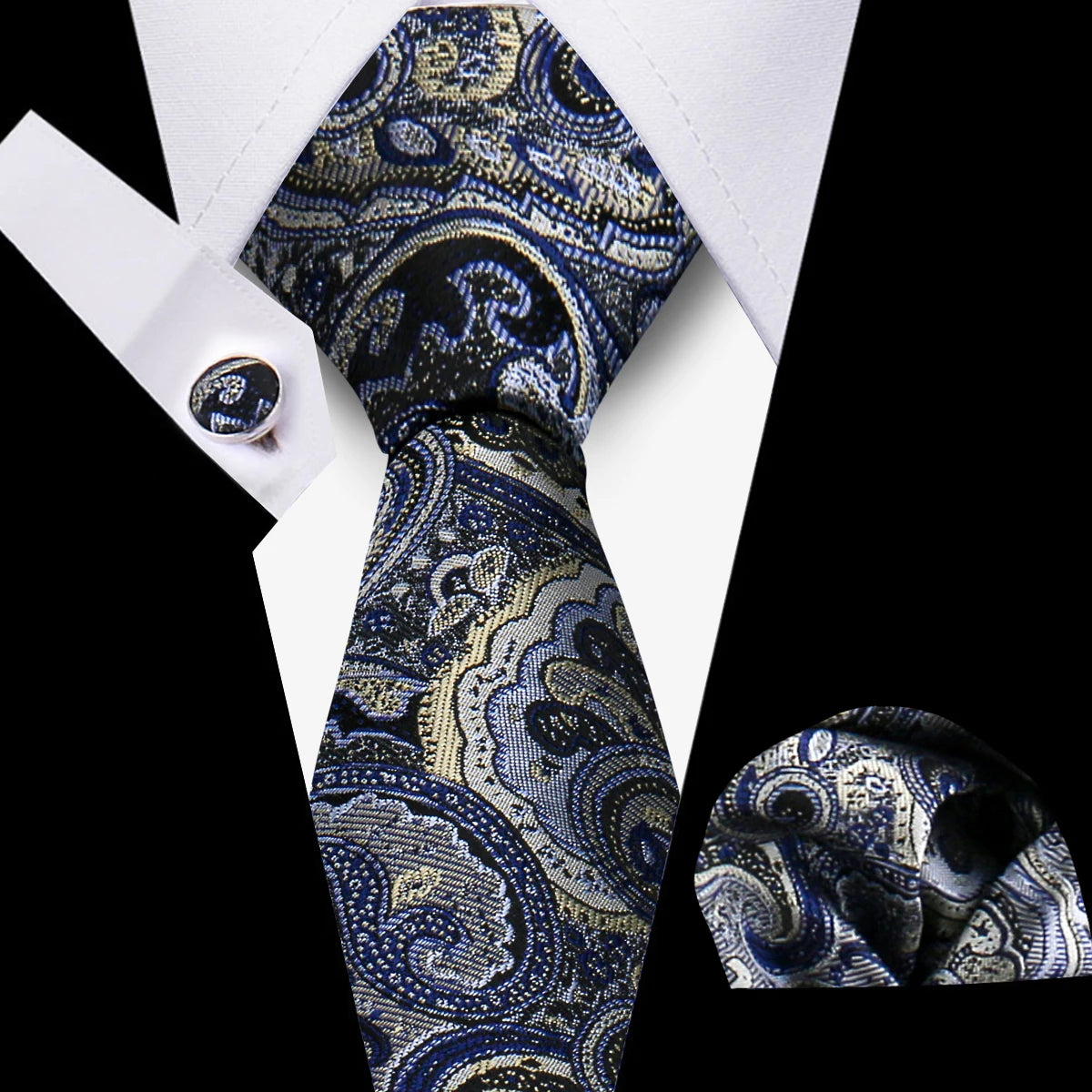 Classic Men’s Tie Set Plaid Necktie with Pocket Square & Cufflinks Business Wedding Gift Accessories