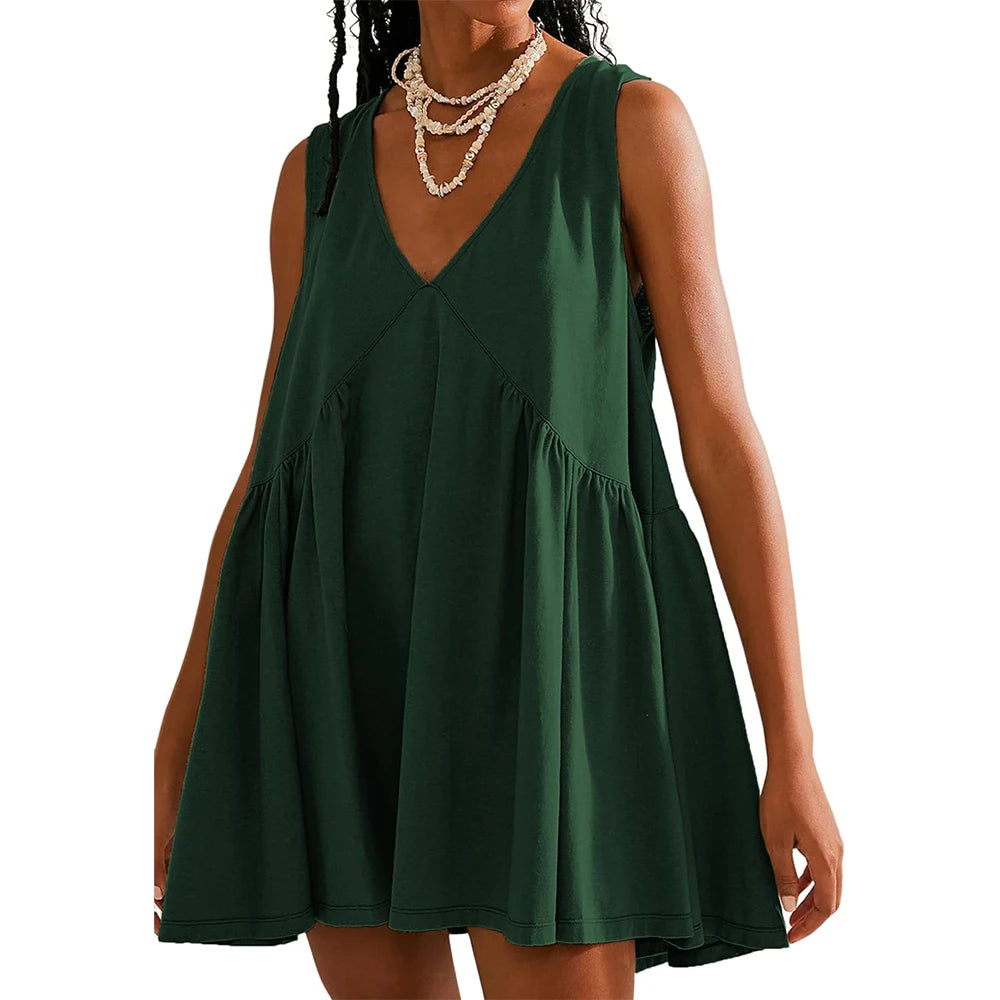Women's Sleeveless V-Neck Sundress with Pockets