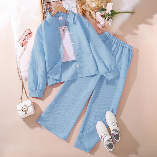 Kids 2-Piece Set for Girls– Cardigan Shirt & Loose Pants