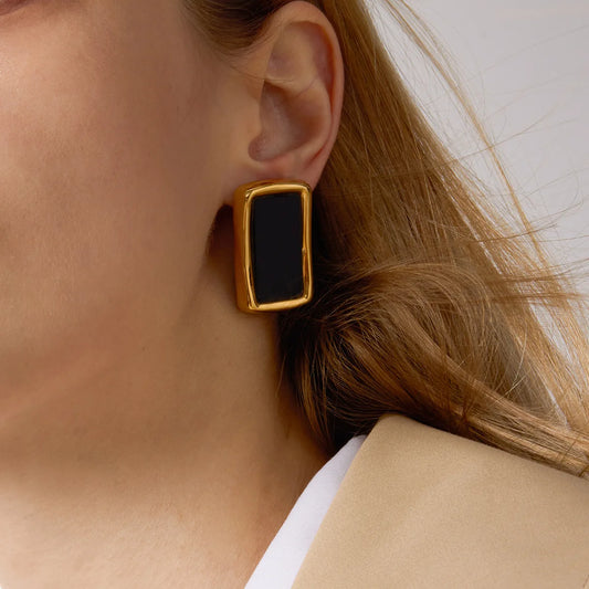 Women’s Square Stud Earrings – 18K Gold-Plated Stainless Steel Zircon