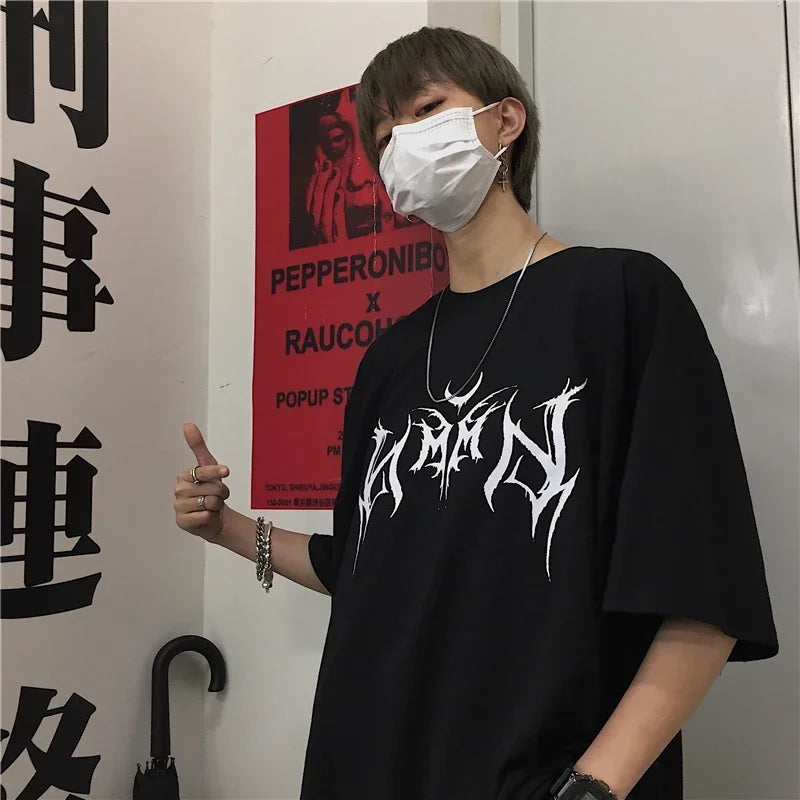Women’s Punk Letter Print Tee – Loose Hip-Hop Graphic T-Shirt