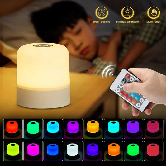 13-Color LED Table Lamp – Touch & Remote, Dimmable Rechargeable Night Light