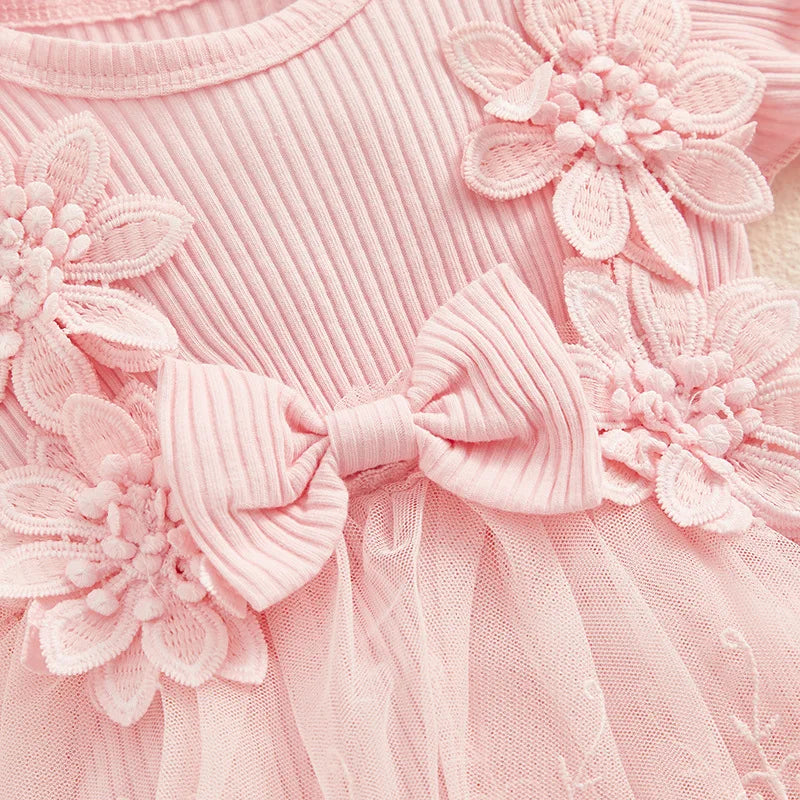 Baby Girl Lace Dress— Tulle Dress Bodysuit with Headband, Spring/Summer Outfit