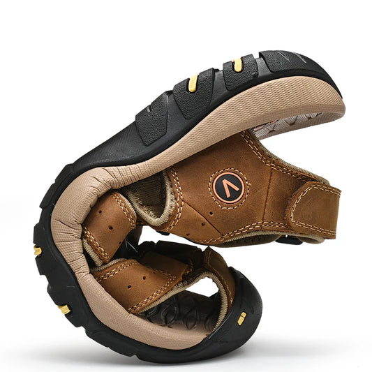 Men's Summer Leather Sandals – Casual Outdoor Beach Shoes