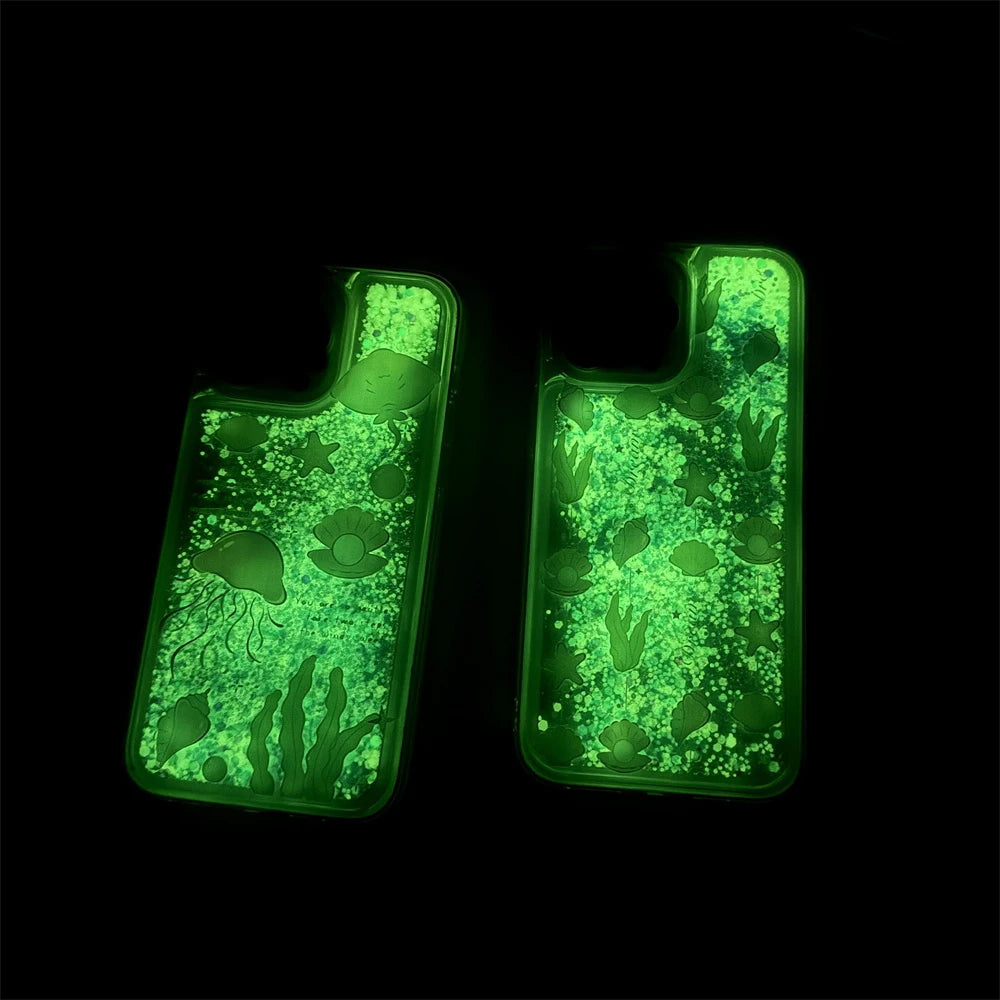 Glow-in-the-Dark Jellyfish Glitter iPhone Case – Luminous Soft Cover