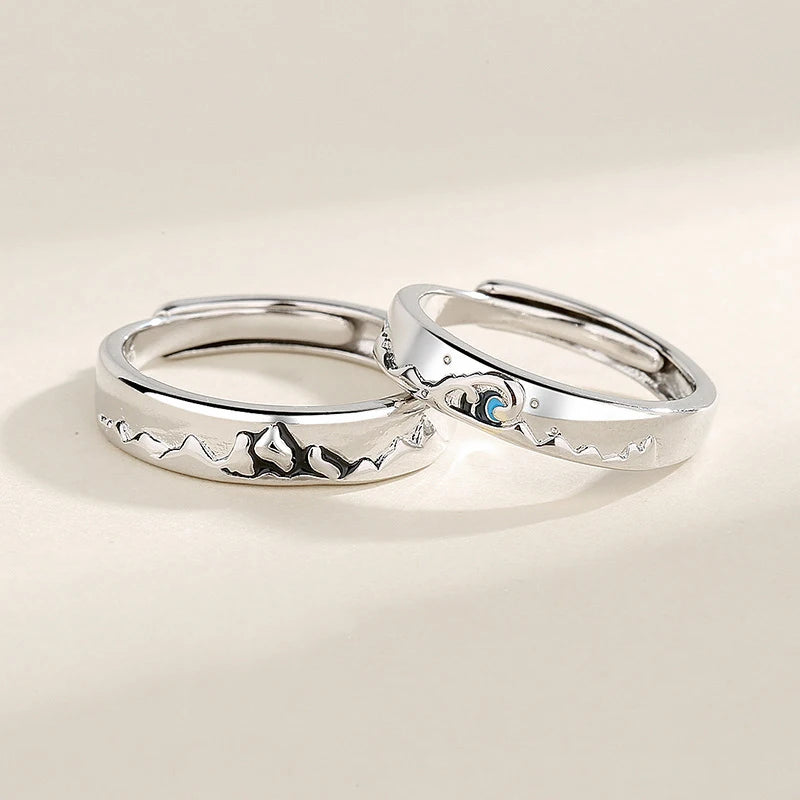 New Silver Sun & Moon Adjustable Couple Rings – Unisex Wedding Jewelry