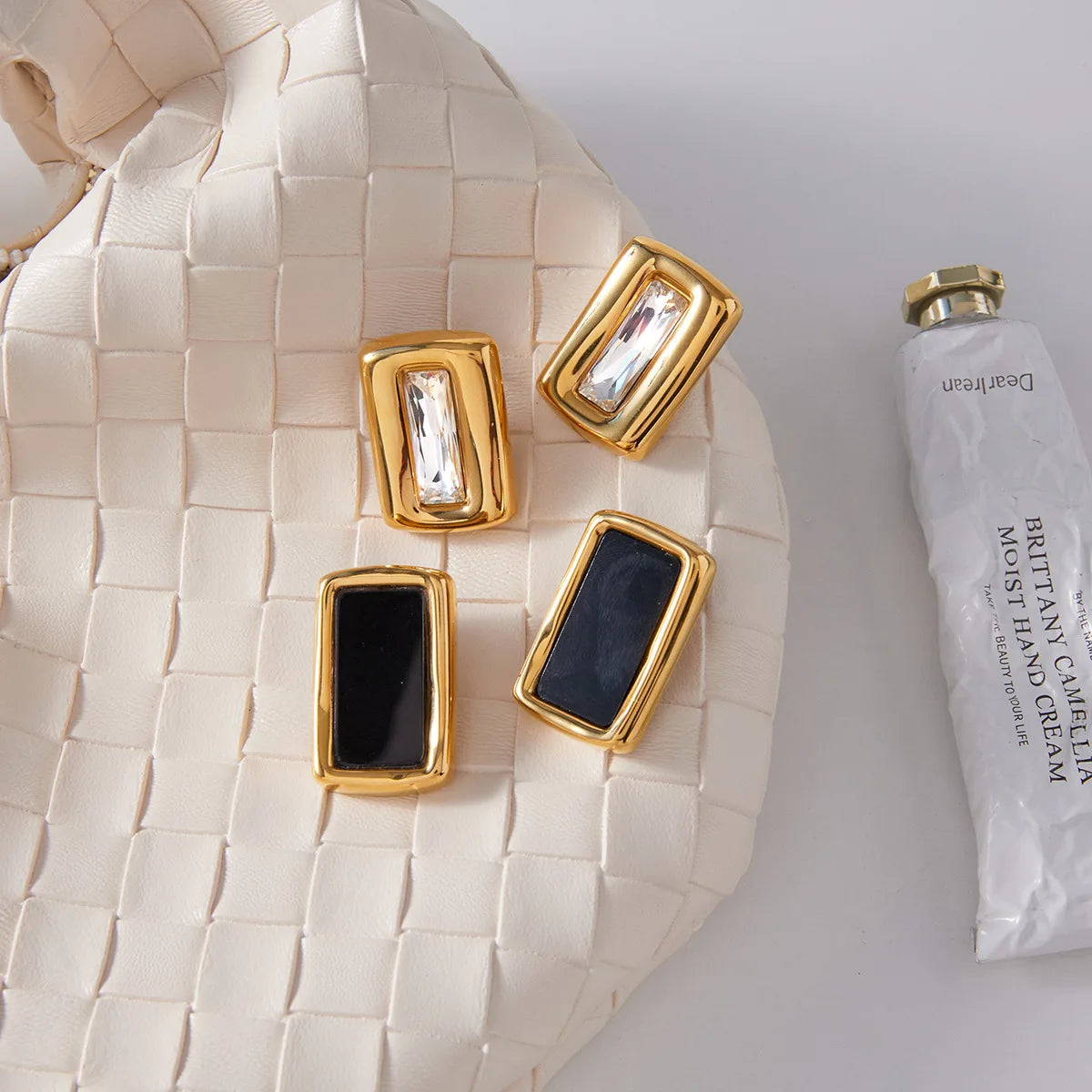 Women’s Square Stud Earrings – 18K Gold-Plated Stainless Steel Zircon