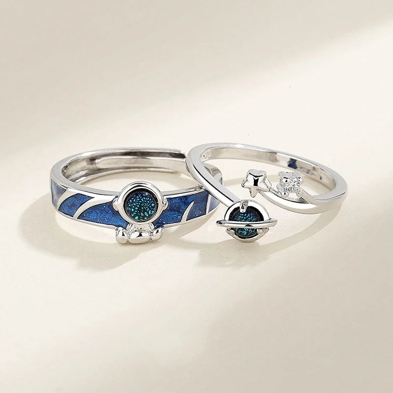 New Silver Sun & Moon Adjustable Couple Rings – Unisex Wedding Jewelry