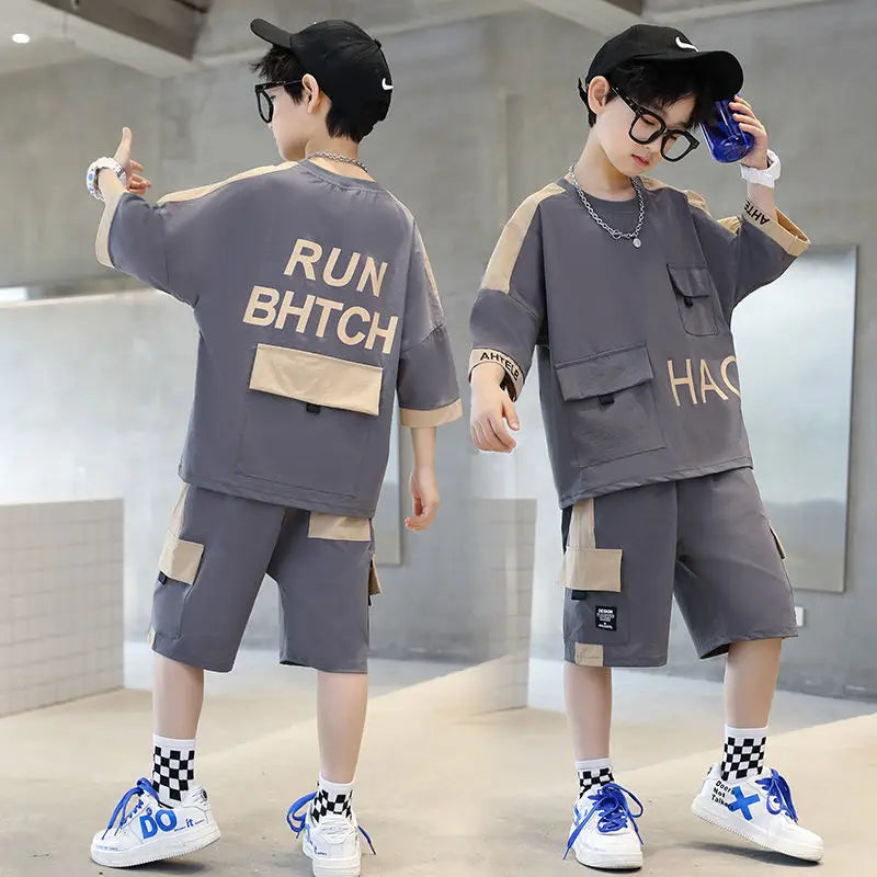 Boys' Summer Letter Print Outfit – 2-Piece Set