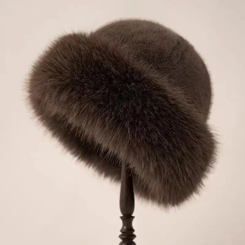 New Fluffy Fur Bucket Hat for Women, Warm Winter Fisherman Hat, Christmas Gift