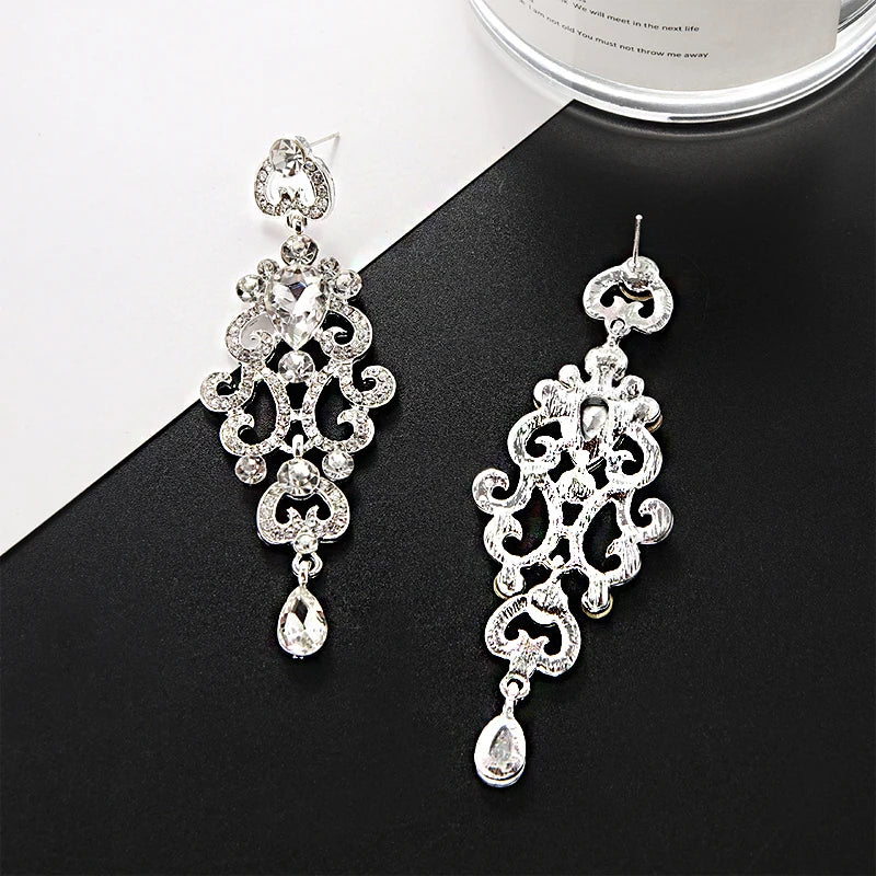 Shiny Crystal Zircon Drop Earrings for Women Geometric Tassel Vintage Pendant Fashion Jewelry