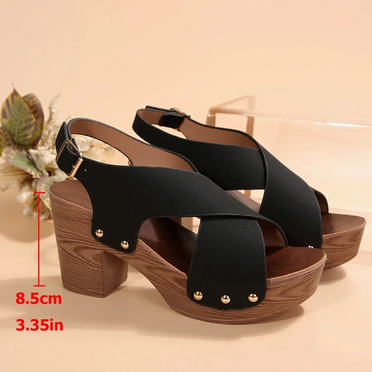 Women's Roman Wedge Sandals – Comfy High Heels with Metal Buckle