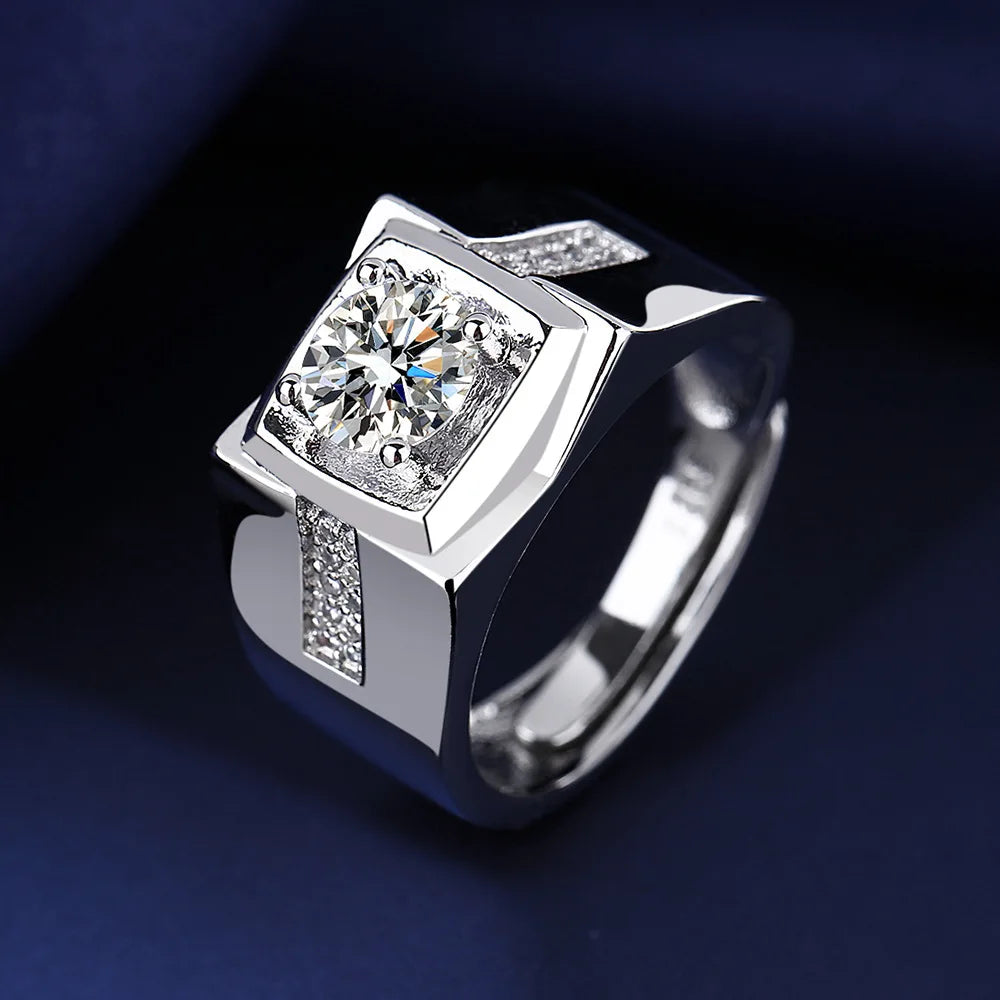 925 Sterling Silver Adjustable Crystal Ring – Fashion Wedding & Engagement Jewelry for Men