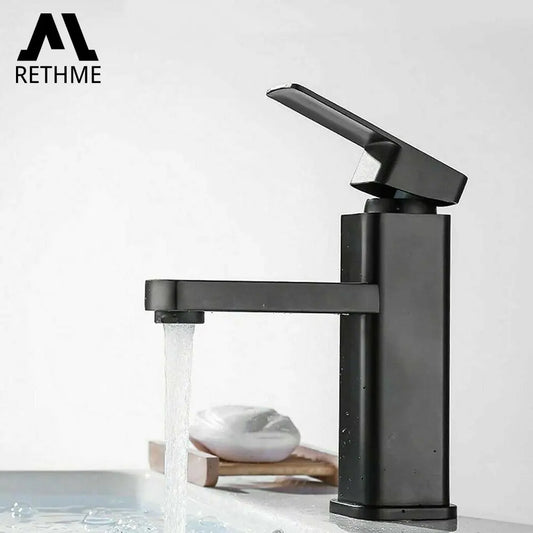 Black/Chrome Deck-Mounted Mixer Faucet – Hot & Cold for Sink