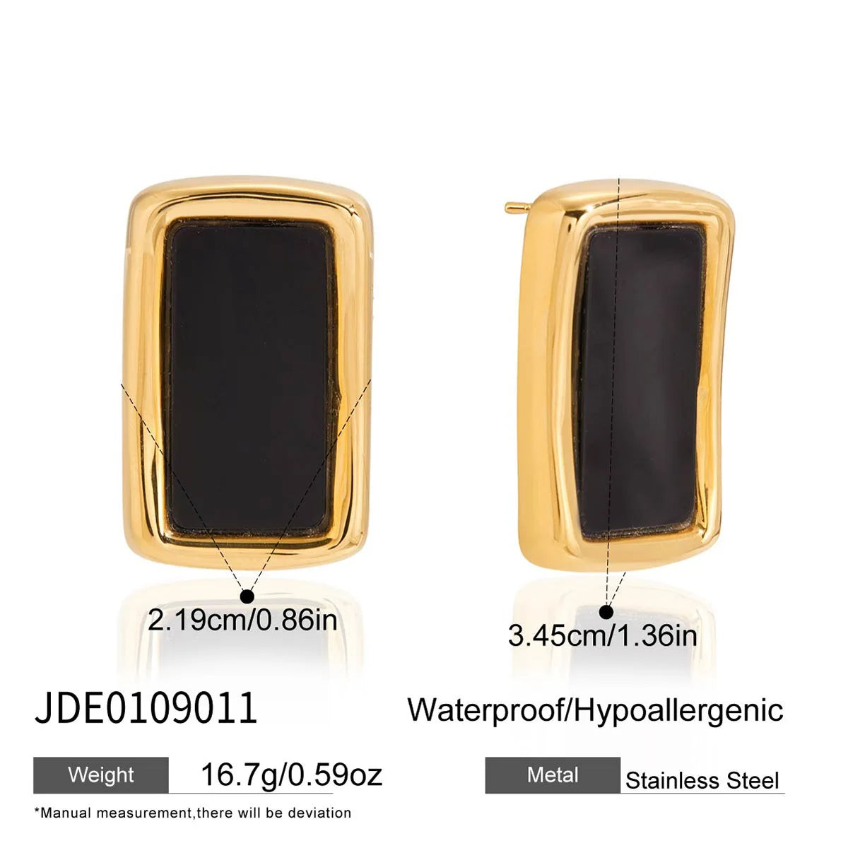 Women’s Square Stud Earrings – 18K Gold-Plated Stainless Steel Zircon