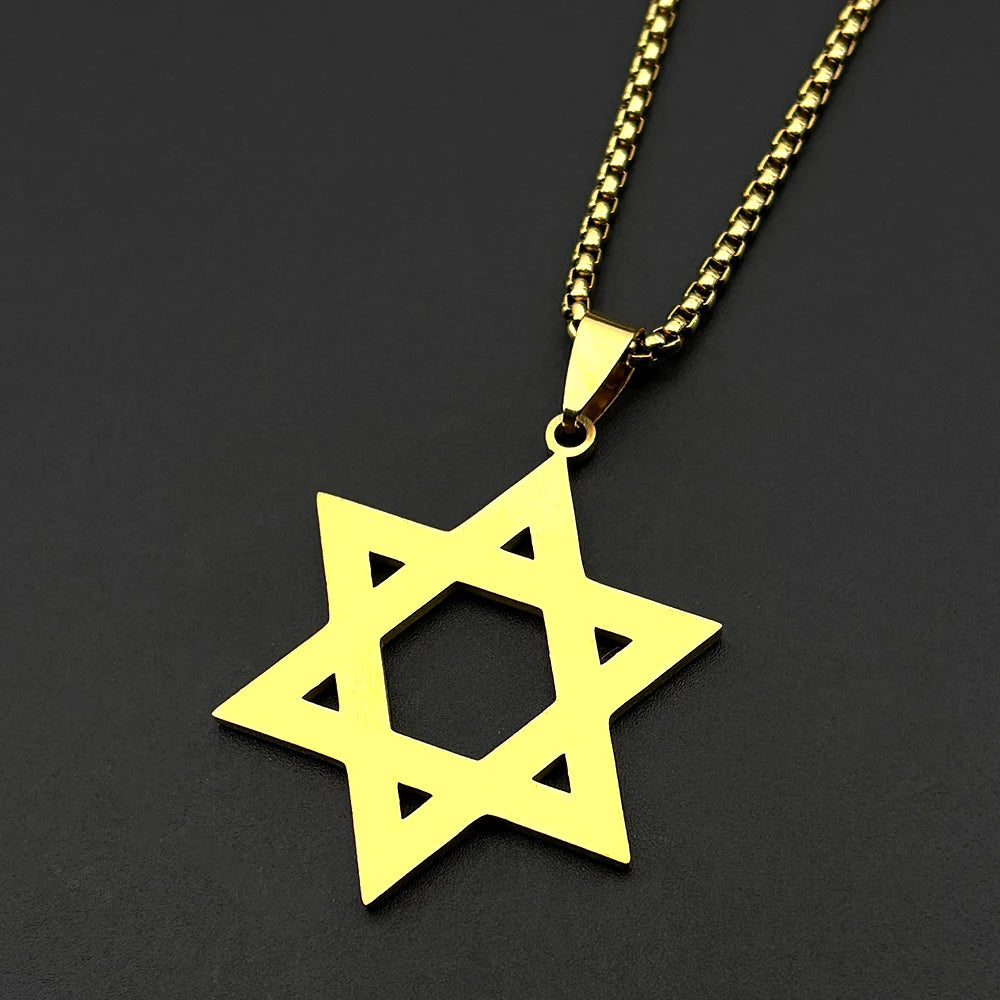 Israel Hexagram Star of David Pendant Necklace – Stainless Steel with Rhinestones, Unisex