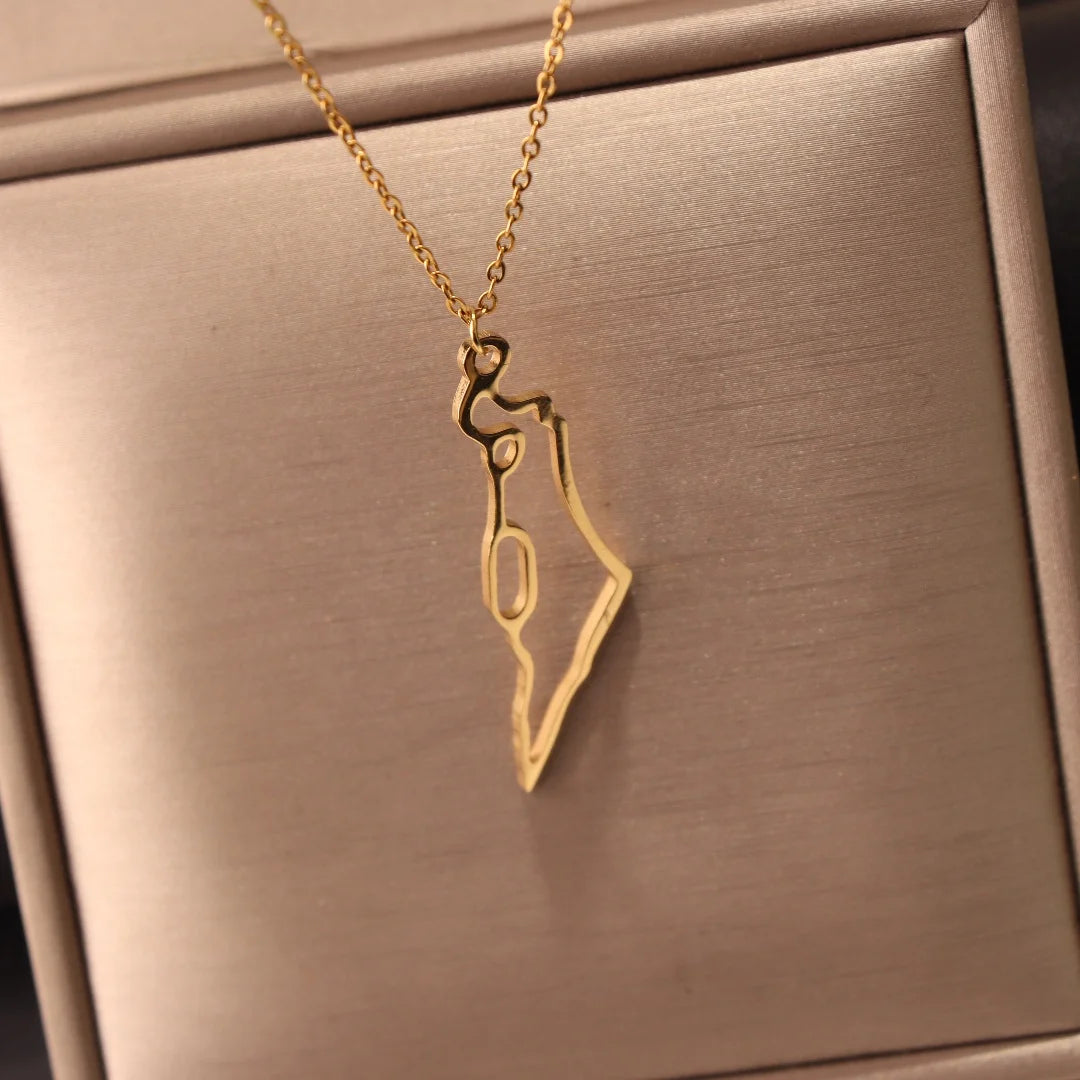 Israel Map Pendant Choker Necklace – Stainless Steel Jewish Gift for Women.